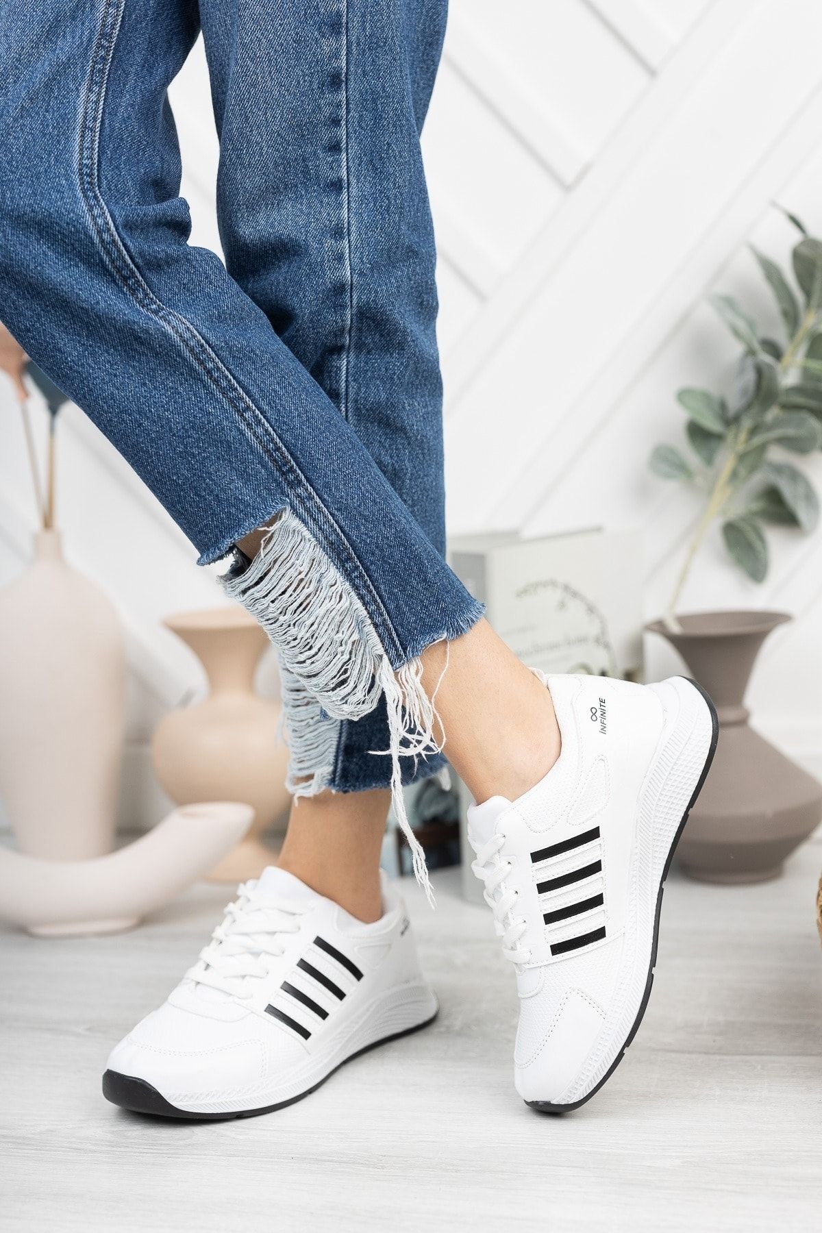 Infinite Kadın  Günlük Genç Sneaker, Ortopedikyürüyüş Ayakkabısı Beyaz STC419